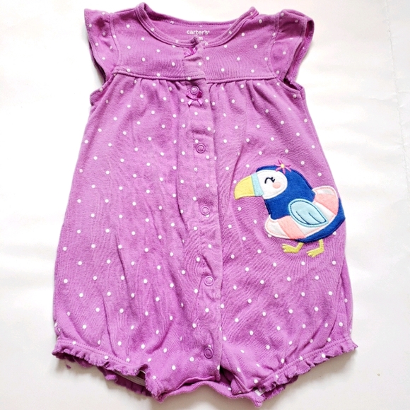Carter's Other - 6M Romper Swimming Toucan Purple Polka Dots